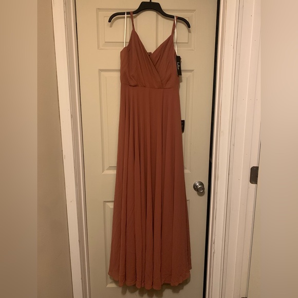 chinese dress ladies Dusty Rose Pink Long Formal Dress with Sheer Sleeves Dusty Rose / 12 main image 1